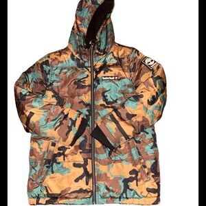 Timberland Big Boys Camo Printed Puffer Jacket Size Large 14/16